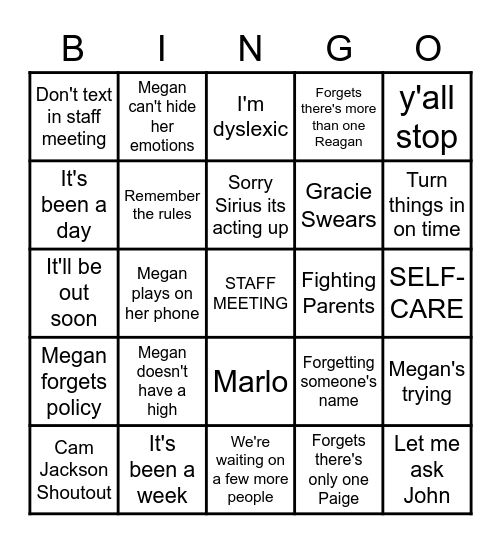 ResLife Bingo Card