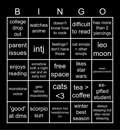 artemus' bingo Card