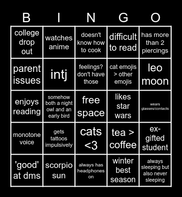 artemus' bingo Card
