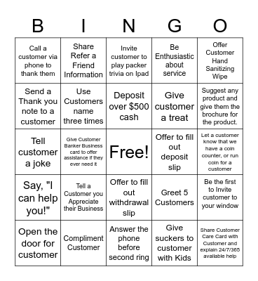 Customer Appreciation Bingo Card