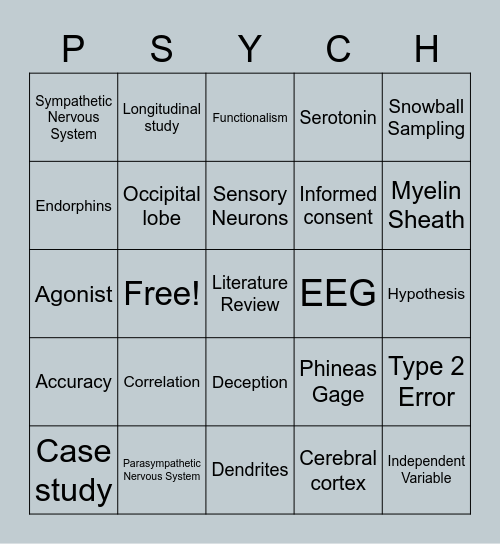 Psych Bingo Card