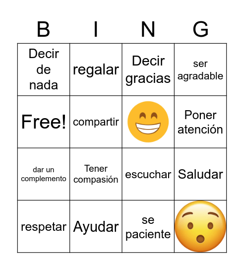 Ser Amable Bingo Card
