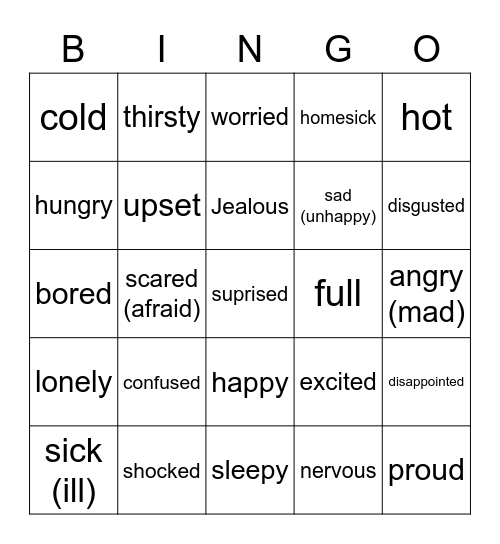 Vocabulary Bingo Card