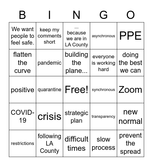 School Board Bingo - COVID Edition Bingo Card