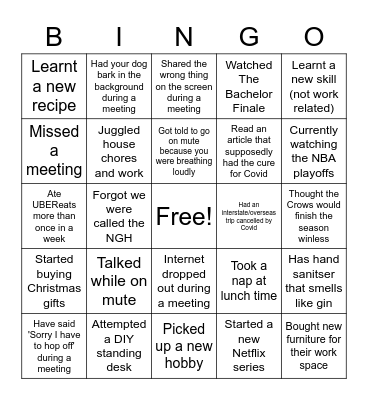 Friday Night Drinks Bingo Card