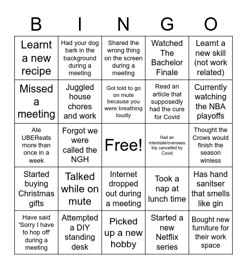 Friday Night Drinks Bingo Card