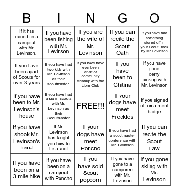 Mr. Levinson Bingo Card