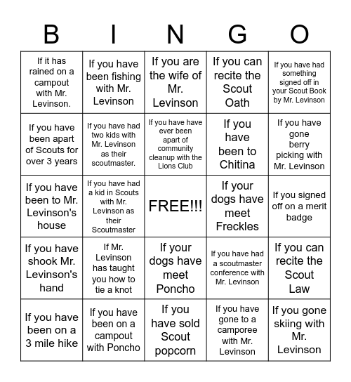 Mr. Levinson Bingo Card