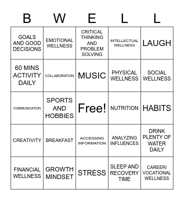 Wellness Bingo Card