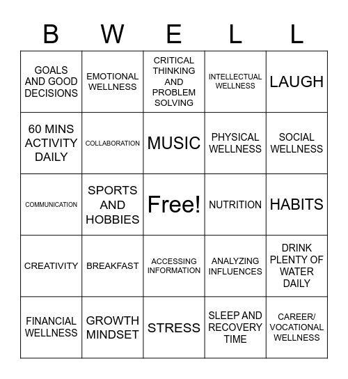 Wellness Bingo Card