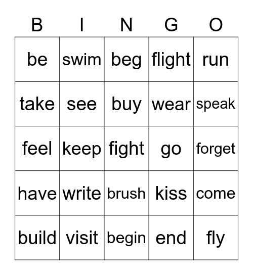 PAST TENSE AND PAST PARTICIPLE BINGO Card