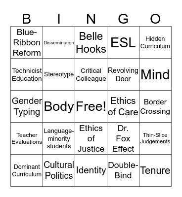 Academic Faculty and Teacher Education Bingo Card