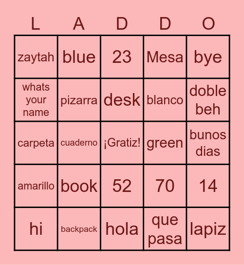 Vocab Bingo Card