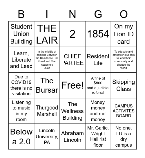 Grocery Store Bingo Card