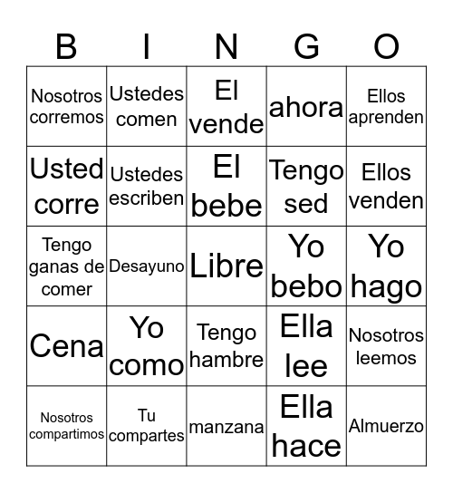 Spanish 1 - 3.1 Review Bingo Card