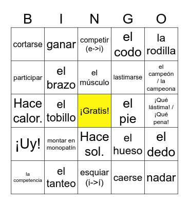 Realidades 3: 1A A ver si recuerdas Bingo Card