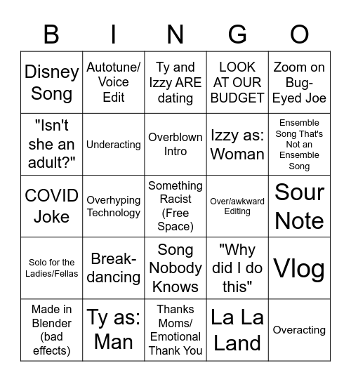 EDMT's High Voltage IN The Movies Bingo Card