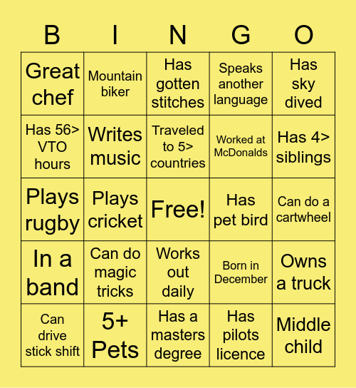 Dallas Funforce Bingo Card