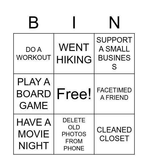 Quarantine Bingo Card