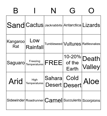 Desert Bingo Card