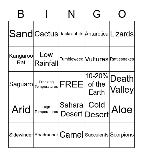 Desert Bingo Card