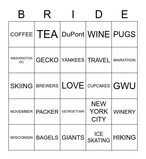 Showers of Happiness for Katie! Bingo Card