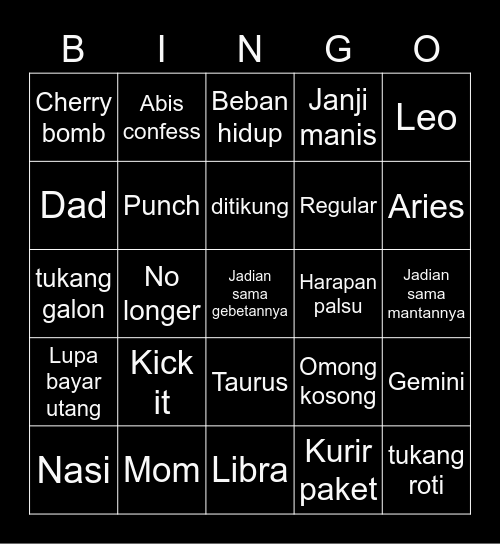 J E F F Bingo Card