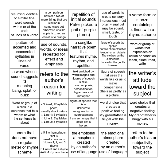 VOCABULARY WORDS  Bingo Card
