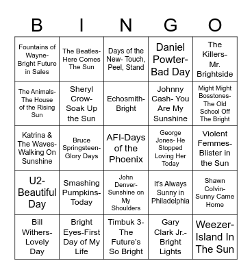 Total-Quiz.com Presents Radio Bingo: Bright, Sunny, Day Bingo Card