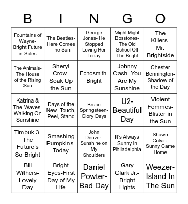 Total-Quiz.com Presents Radio Bingo: Bright, Sunny, Day Bingo Card