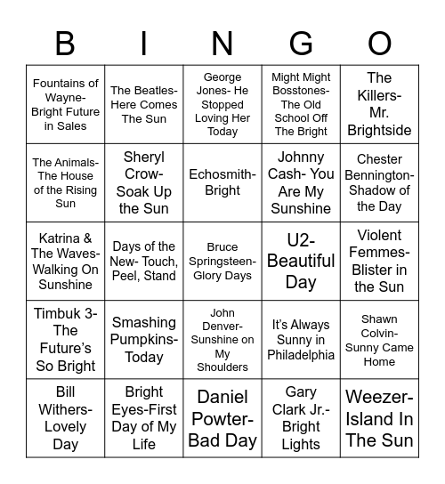 Total-Quiz.com Presents Radio Bingo: Bright, Sunny, Day Bingo Card