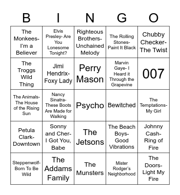 Total-Quiz.com Presents Radio Bingo: Remember the 60's Bingo Card
