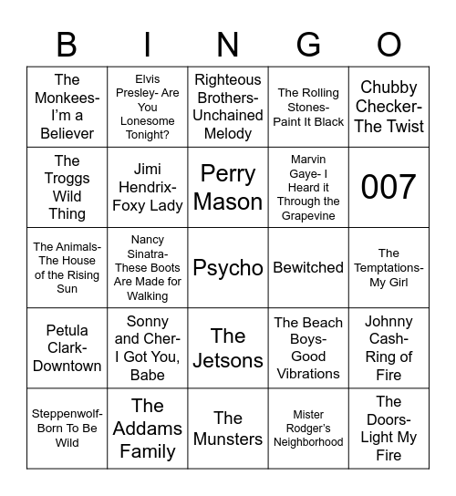 Total-Quiz.com Presents Radio Bingo: Remember the 60's Bingo Card