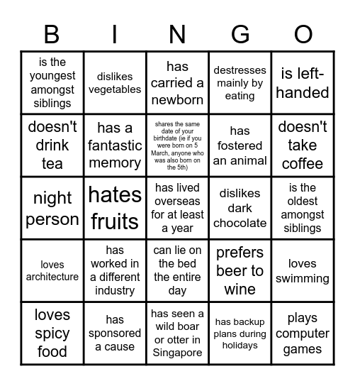 Knowing You Bingo Card