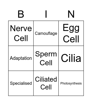 Specialised Cells Bingo Card