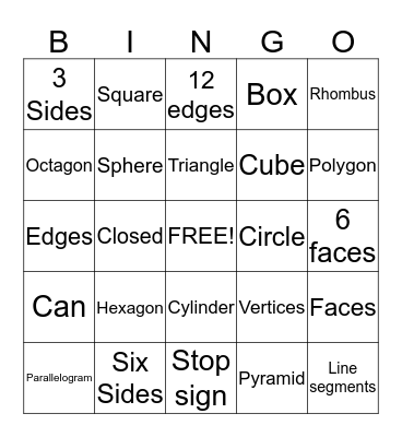 Geometry Bingo Card