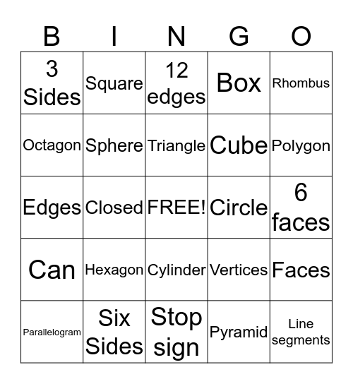 Geometry Bingo Card