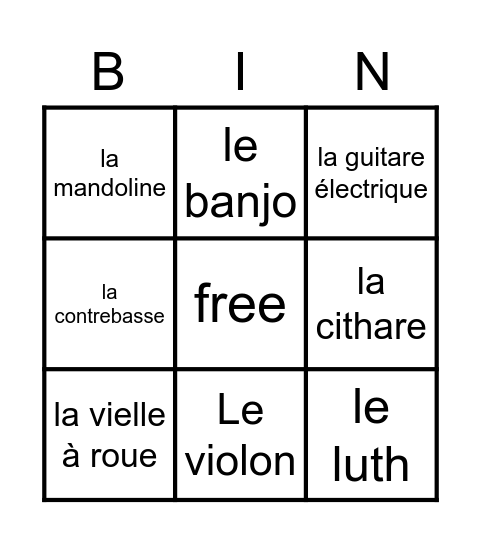 La famille des cordes Bingo Card