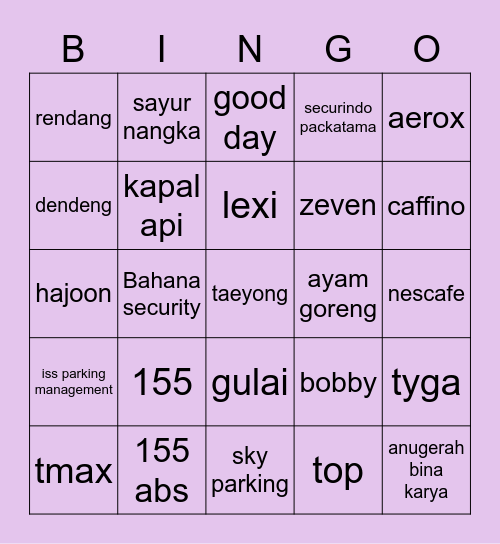 Nana Bingo Card