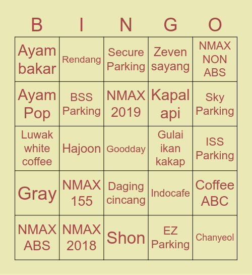 𝙿𝚛𝚎𝚝𝚝𝚢𝚉𝚒𝚢! Bingo Card