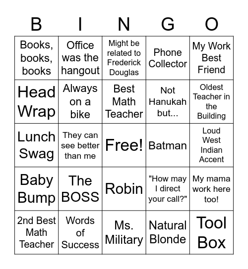 Trotter Staff Bingo Card