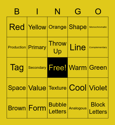 Elements, Color Theory & Graffiti Bingo Card