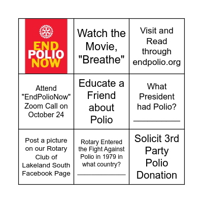 EndPolioNow Bingo Card