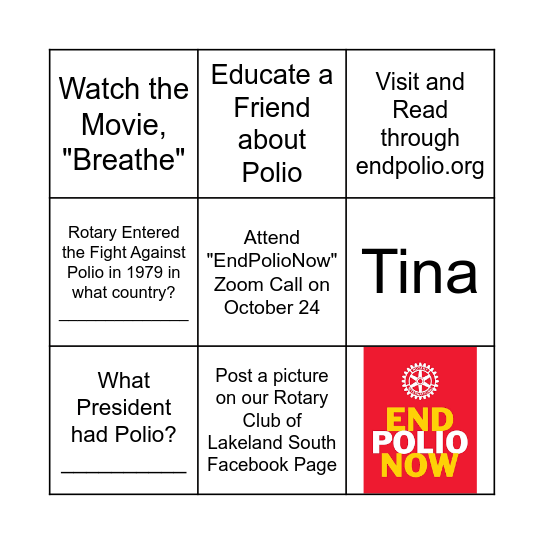 EndPolioNow Bingo Card