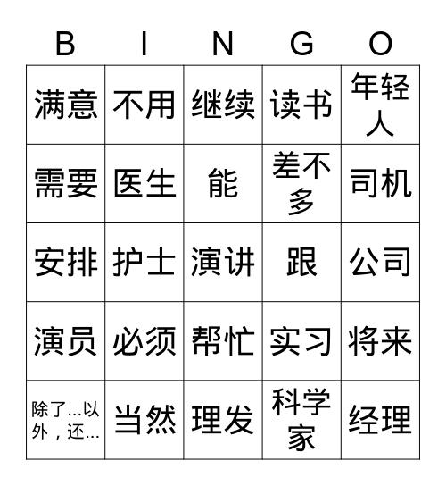 CIE IGCSE 第十八课 工作经验 Bingo Card