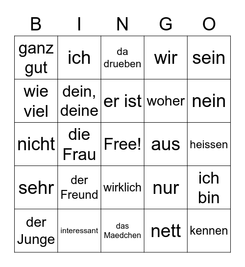 Kapitel 1 Deutsch 1 Bingo Card