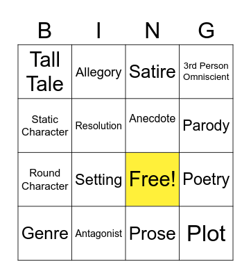 Genre Bingo Card
