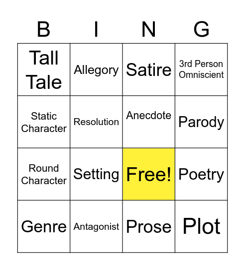 Genre Bingo Card