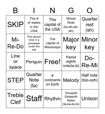 Choir Bingo Card