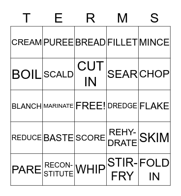 Food Preparation Bingo Card